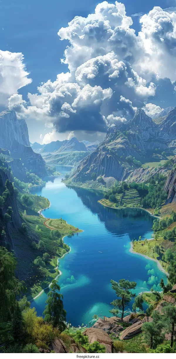 Majestic Mountain Lake Landscape Illustration
