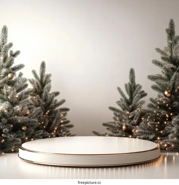 Christmas Scene with Empty Display Podium