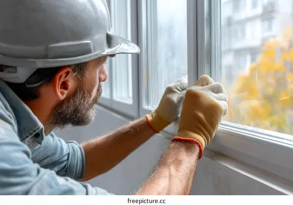 Construction Worker Installing Window