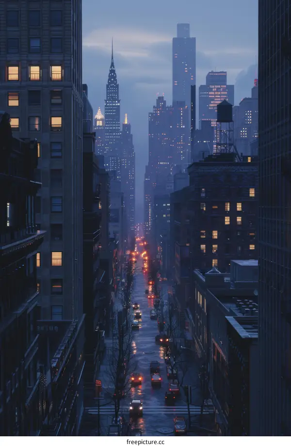 Rainy Night Cityscape Panorama