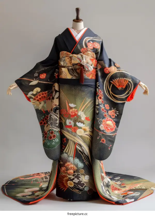 A woman wearing a kimono with a floral pattern