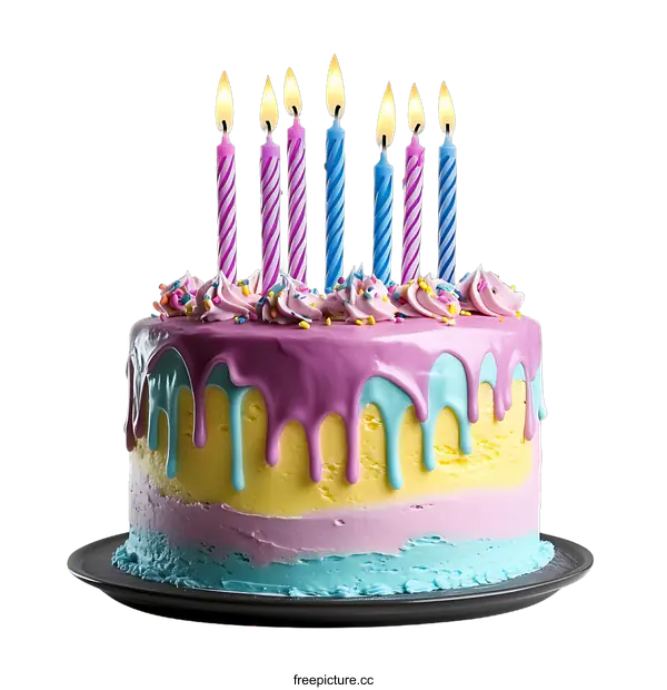 [Transparent Background PNG]Birthday Cake with Colorful Candles