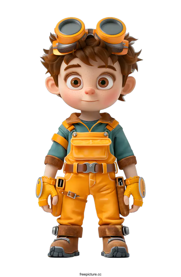 [Transparent Background PNG]Cartoon Boy in Workwear Holding Tools
