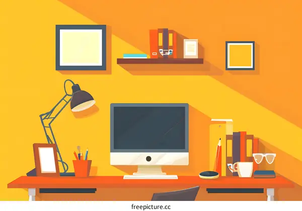 Modern Home Office Desk with Computer and Supplies