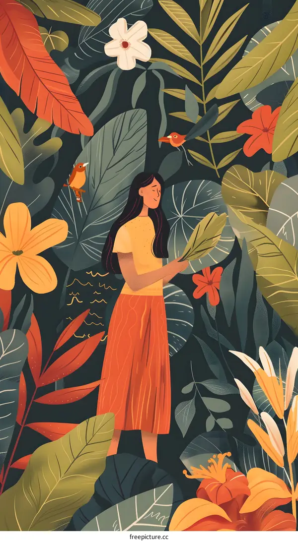 Woman in a Jungle Illustration