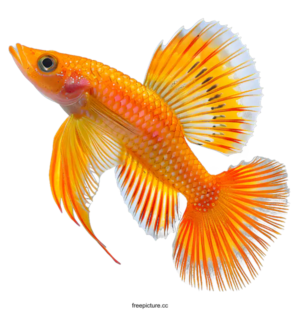 [Transparent Background PNG]Golden Betta Fish on White Background