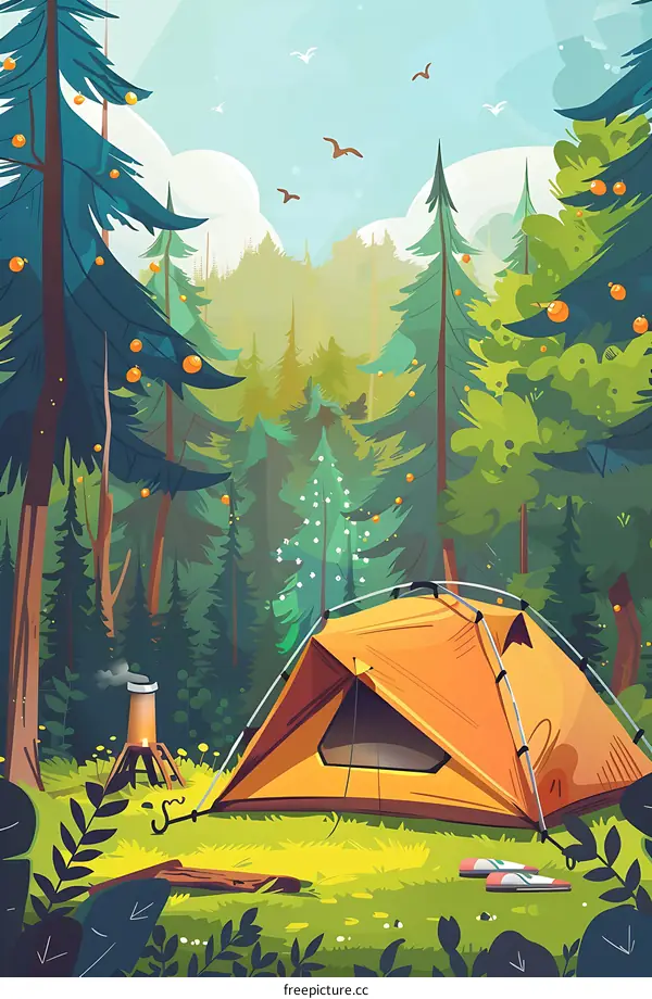 Camping Tent in the Forest Illustration