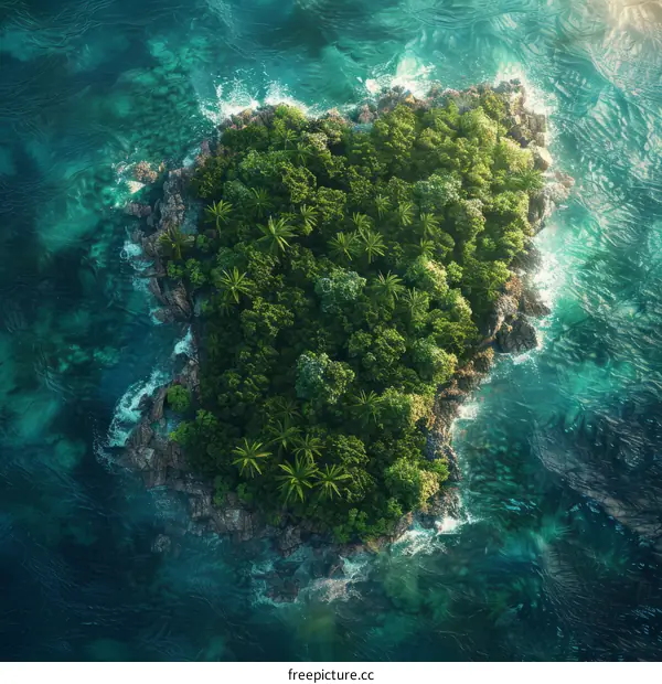 Heart-Shaped Island Surrounded by the Ocean