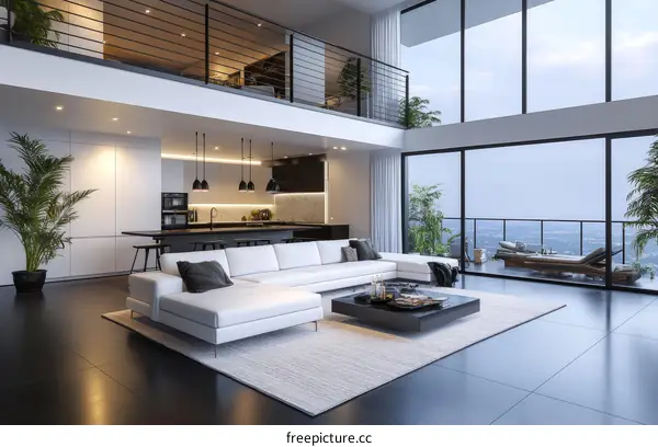 Modern Penthouse Living Room with Panoramic Views