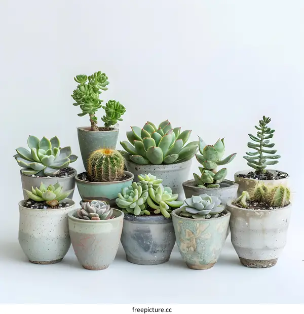 Collection of Succulents and Cacti in Ceramic Pots
