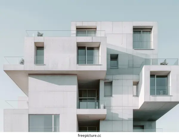 Modern concrete architecture with geometric shapes and large windows