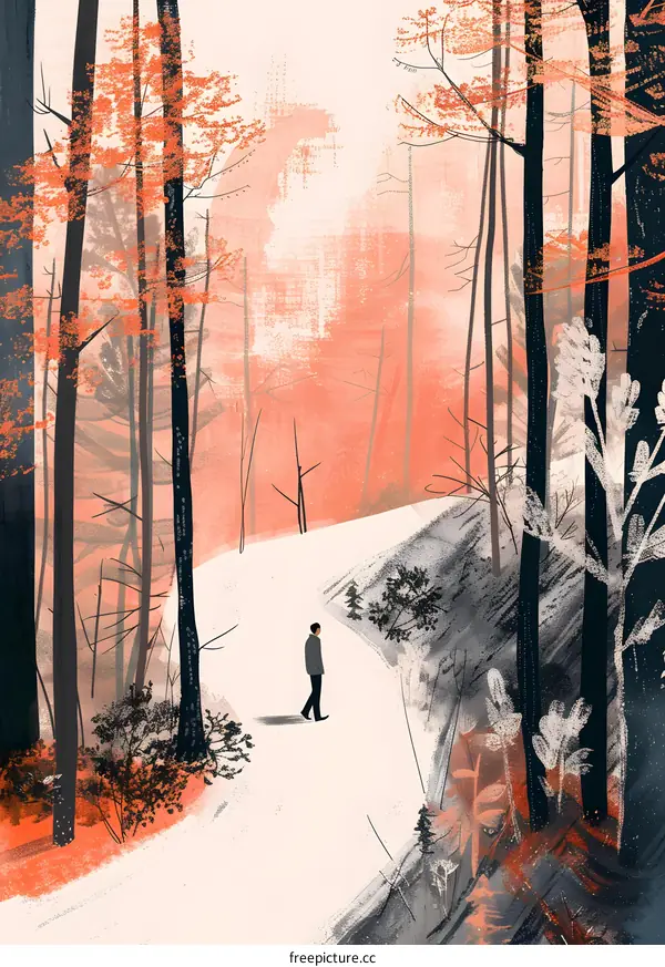 Man Walking Through a Path in the Forest