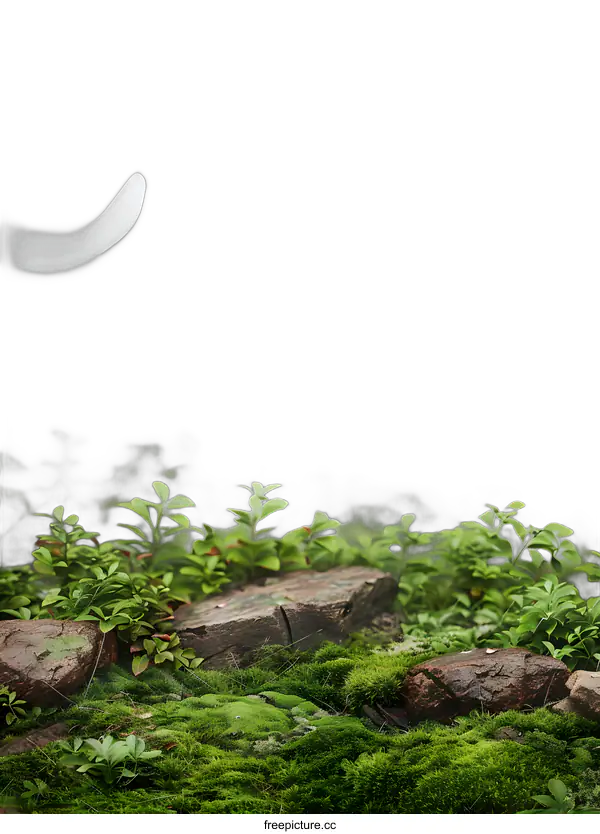 [Transparent Background PNG]Green Mossy Rocks in Foggy Forest