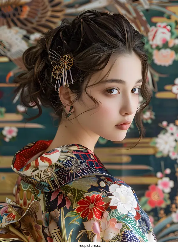 portrait of a beautiful asian woman in traditional japanese kimono