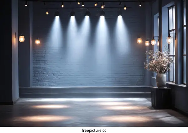 Empty Modern Interior Studio Scene with Spotlights