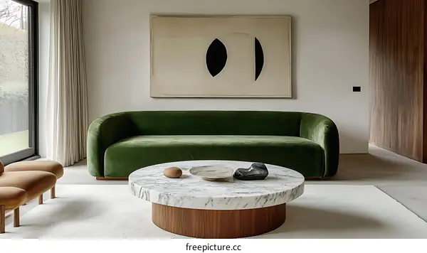 Modern Living Room Interior Design with Green Velvet Sofa