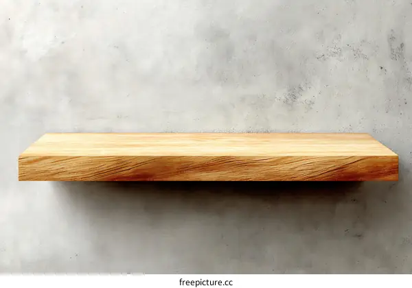 Wooden Shelf Against a Concrete Wall