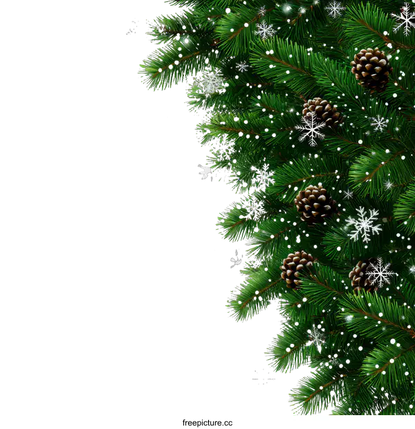 [Transparent Background PNG]Christmas Fir Branches with Snowflakes and Pine Cones Background