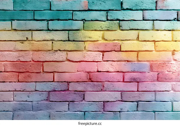 Colorful Rainbow Painted Brick Wall Background