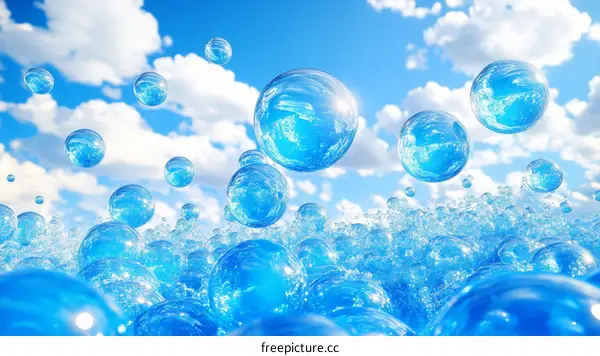 Beautiful Blue Bubbles Against a Sky Background
