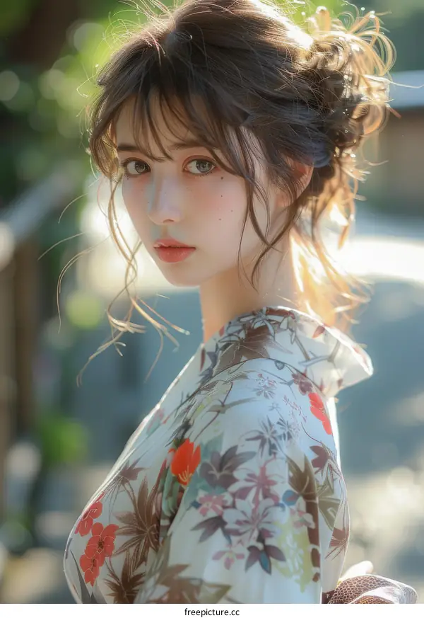 Beautiful Asian Woman in Traditional Summer Dress