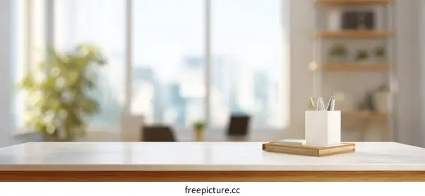 Modern Workspace Desk Top with Stationery