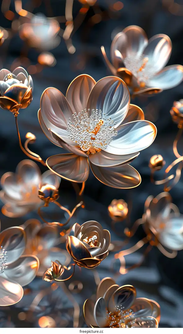 Gold and Silver Flowers in 3D Design