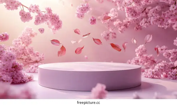 Pink Cherry Blossom Display Podium Background