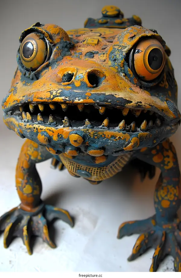 Rustic Mechanical Frog Sculpture