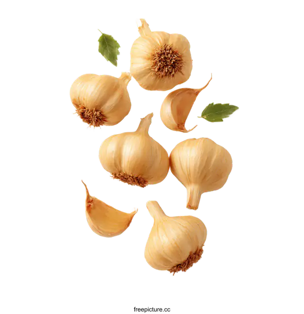 [Transparent Background PNG]Fresh Garlic Heads with Leaves