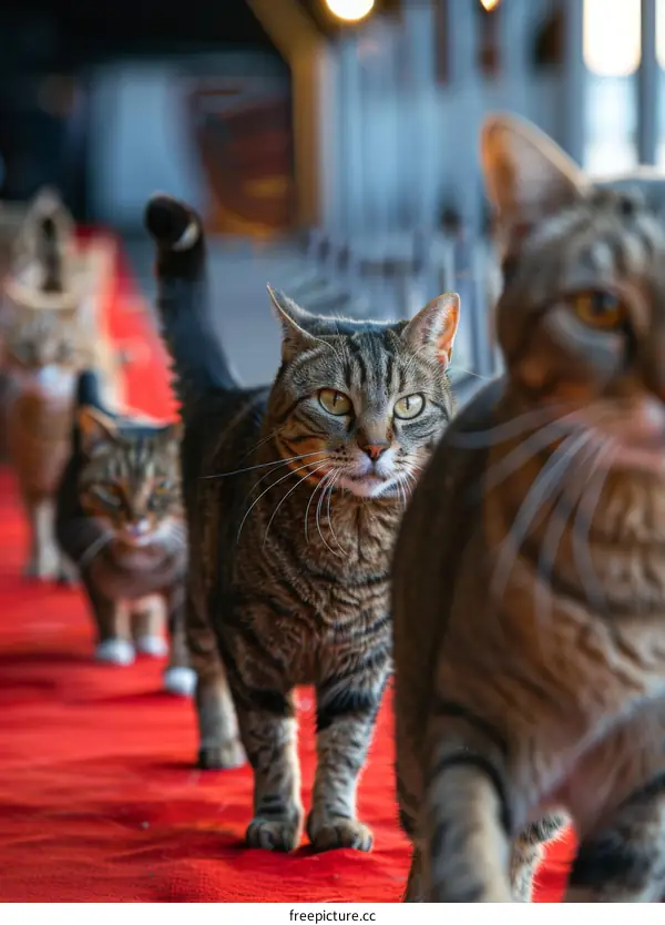 Cats on a red carpet