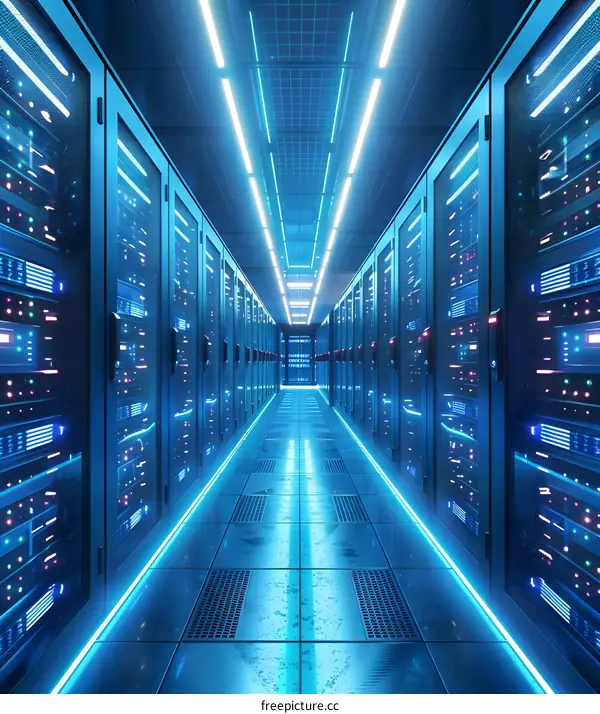 Server room with blue lights