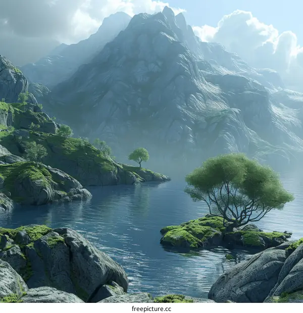 Serene Mountain Lake Landscape