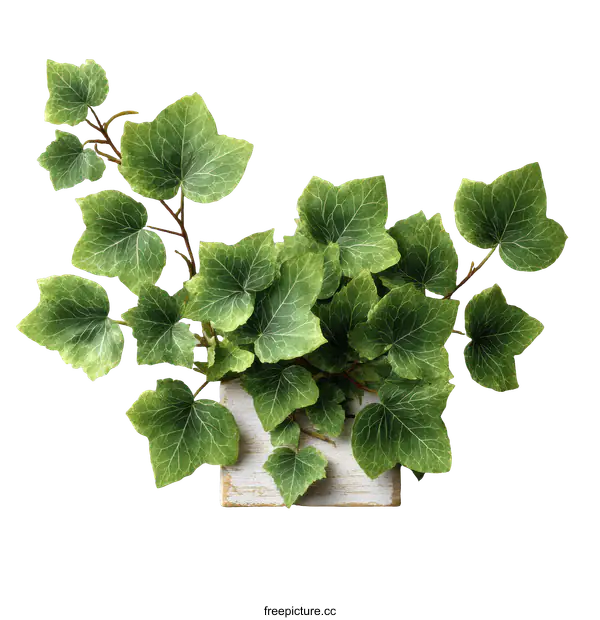 [Transparent Background PNG]Green Ivy Plant in a Wooden Box