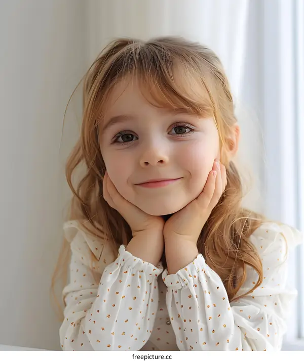 Portrait of a Smiling Young Girl with her Hands on her Chin