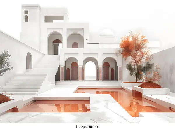 Courtyard with reflection pool and orange tree