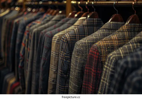 A collection of tweed jackets in a variety of patterns and colors