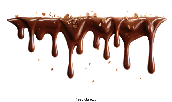 [Transparent Background PNG]Melted Chocolate Drizzle with Chocolate Pieces