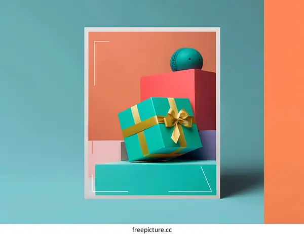 Gift Box with Golden Ribbon on Colorful Background