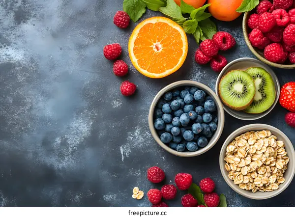 Healthy Breakfast with Fresh Fruits and Oatmeal