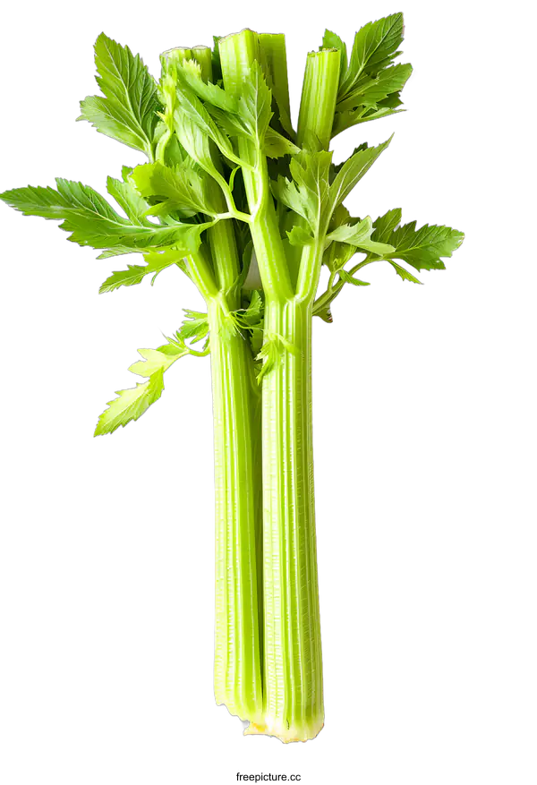 [Transparent Background PNG]Fresh Green Celery Stalks on White Background