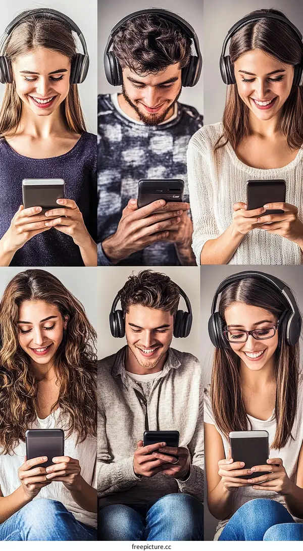 Group of Diverse People Using Smartphones and Headphones