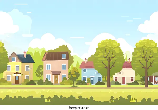 Cartoon Houses in the Suburbs