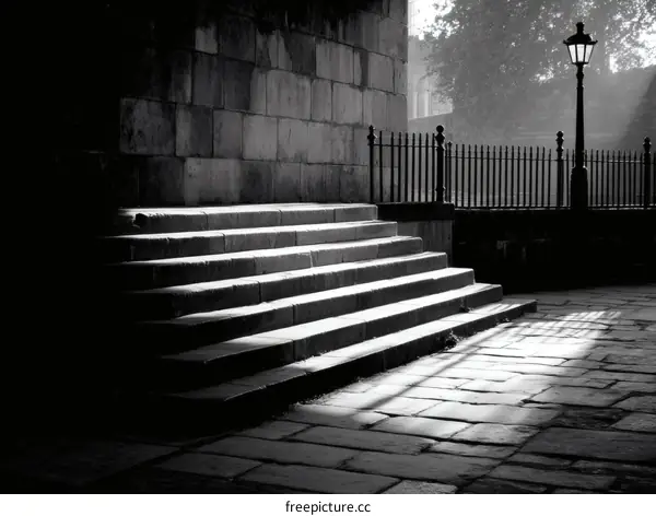 Black and White Stone Steps in Sunlight