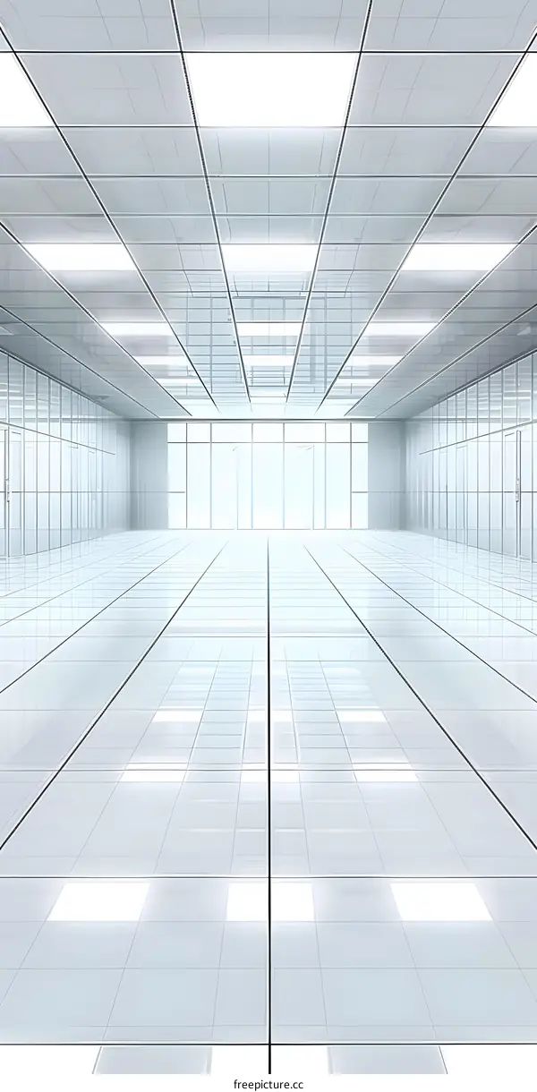 Empty White Room with Glass Walls and Ceiling