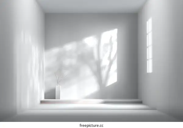 Empty Modern Minimalist Room with Sunlight Shadows