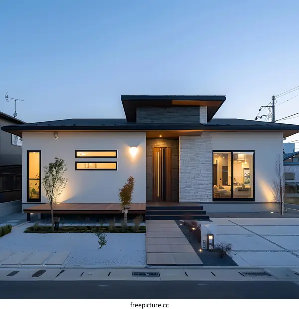 Modern Minimalist House Exterior with Stone and Wood