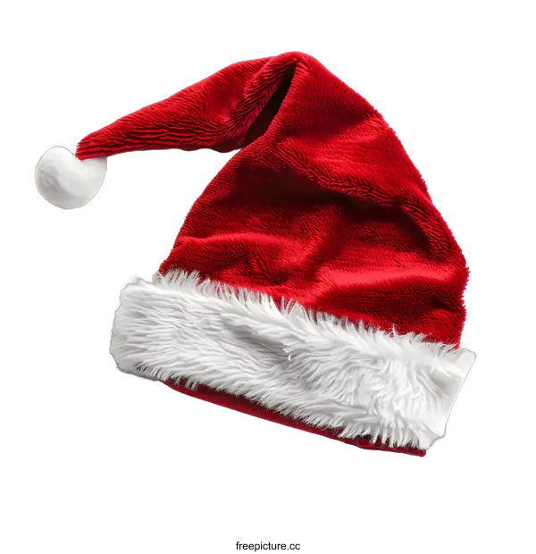 [Transparent Background PNG]Red Santa Hat with White Fur Trim on White Background