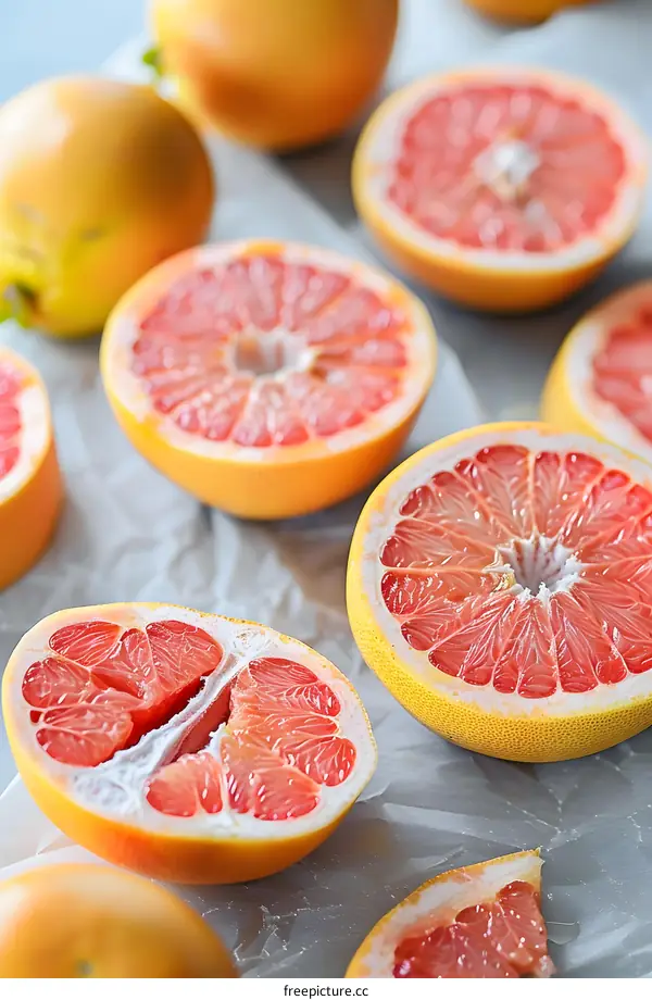 Freshly Cut Grapefruits on White Paper