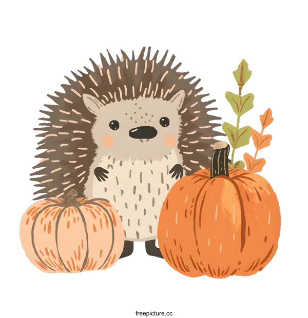 [Transparent Background PNG]Cute Hedgehog with Pumpkins Illustration